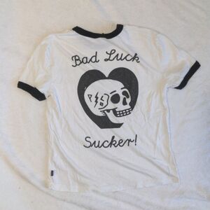 P & Co Bad Luck Sucker Skull Graphic Ringer Tee Tattoo England Punk Small 6